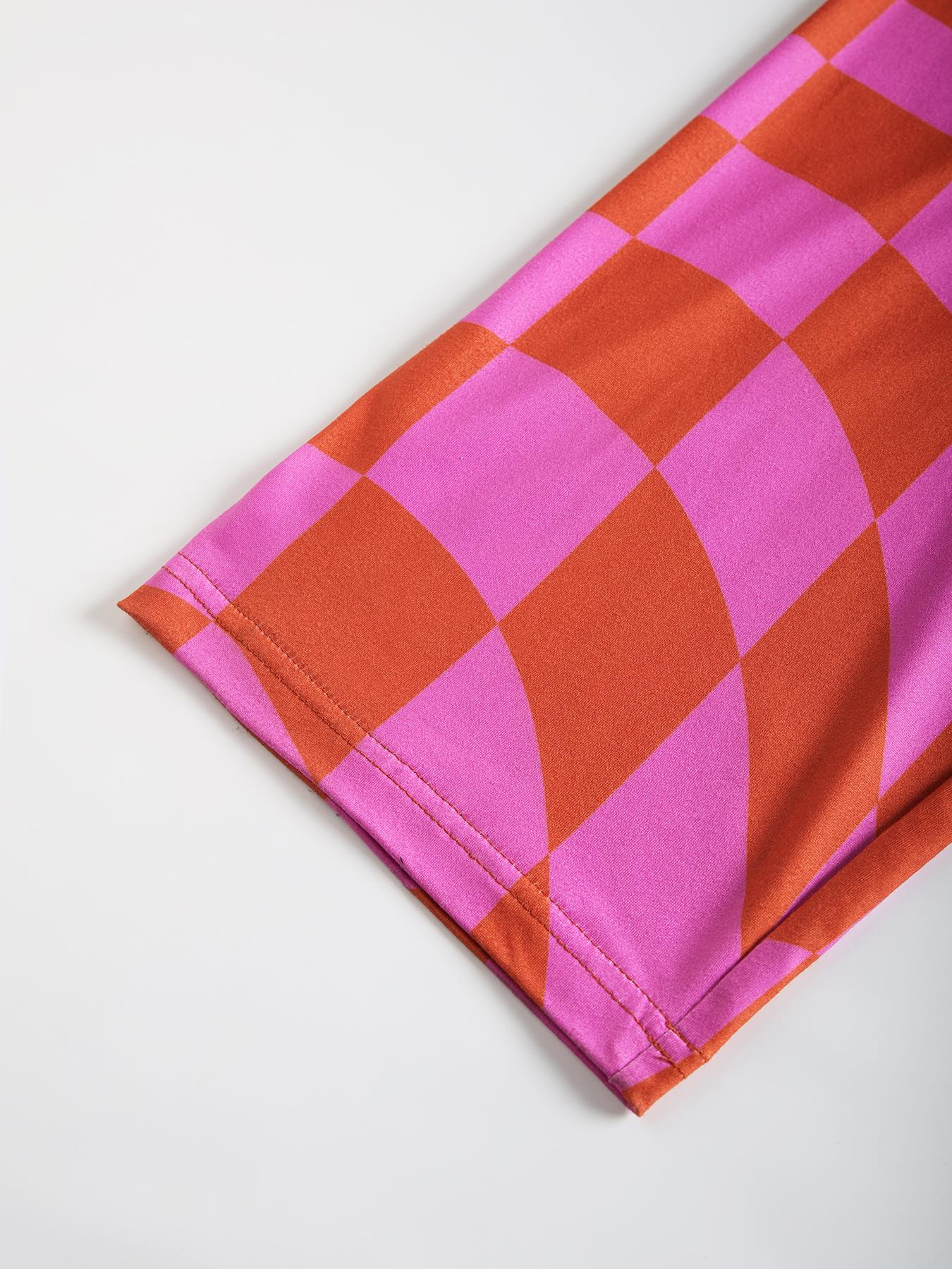 Women's Plaid Print Lapel Collar Button Front Shirt & Elastic Waist Pants Loungewear Set, Comfort Long Sleeve Top & Trousers PJ Set, Women's Sleepwear For Spring & Fall