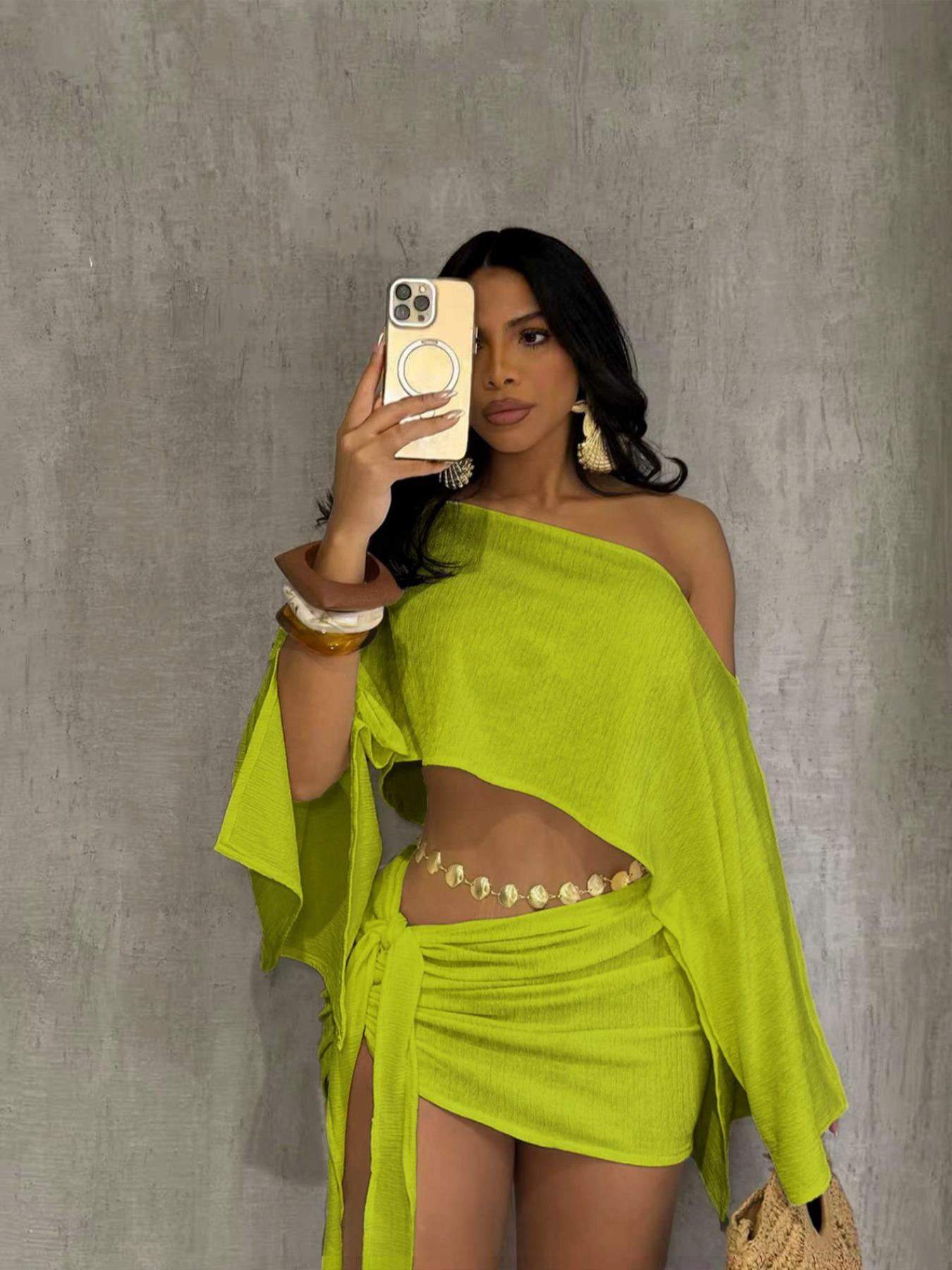 Women's Holiday Top and Stylish Bodycon Skirt Set, Breathable Beachwear for Casual Vacations, Chic Clothes