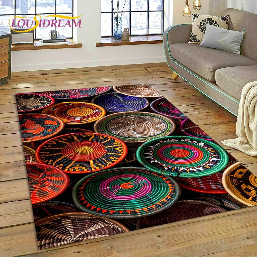 Colorful Crochet Mandala Flannel Area Rug - Boho Ethnic Woven Pattern Print Soft Mat for Living Room, Non-Slip Bohemian Home Decor #BohoMandalaRug #ColorfulCrochetMat #EthnicHomeDecor #2DWovenCarpet #NonSlipFlannelRug
