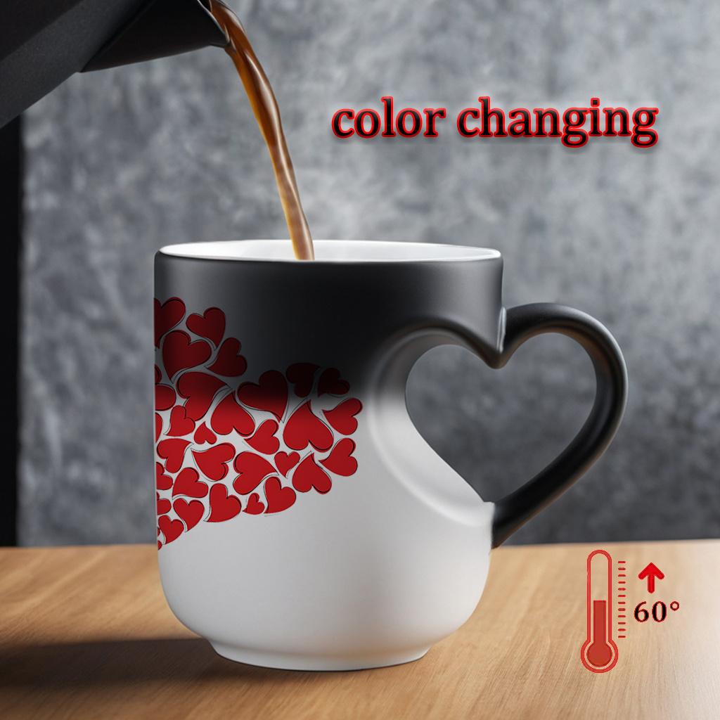 Mug with Heart Handle: Color-Changing Ceramic Thermos - Ideal for Halloween, Christmas, Valentine's Day, Mother's Day, and Father's Day (11 oz/330 ml)