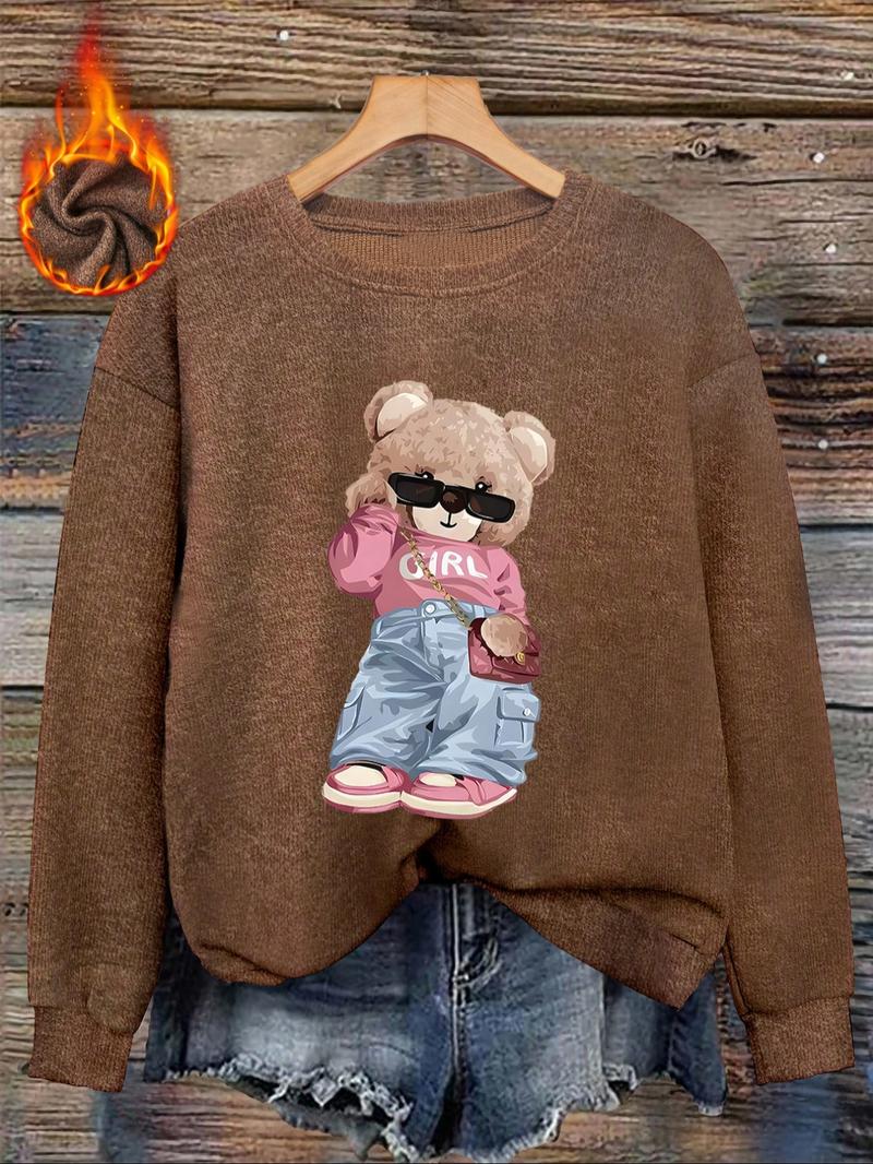 [Autumn and Winter] Women's casual and fashionable round neck faux sweater top, animal pattern, bear print comfortable round neck faux sweater top, suitable for autumn and winter season