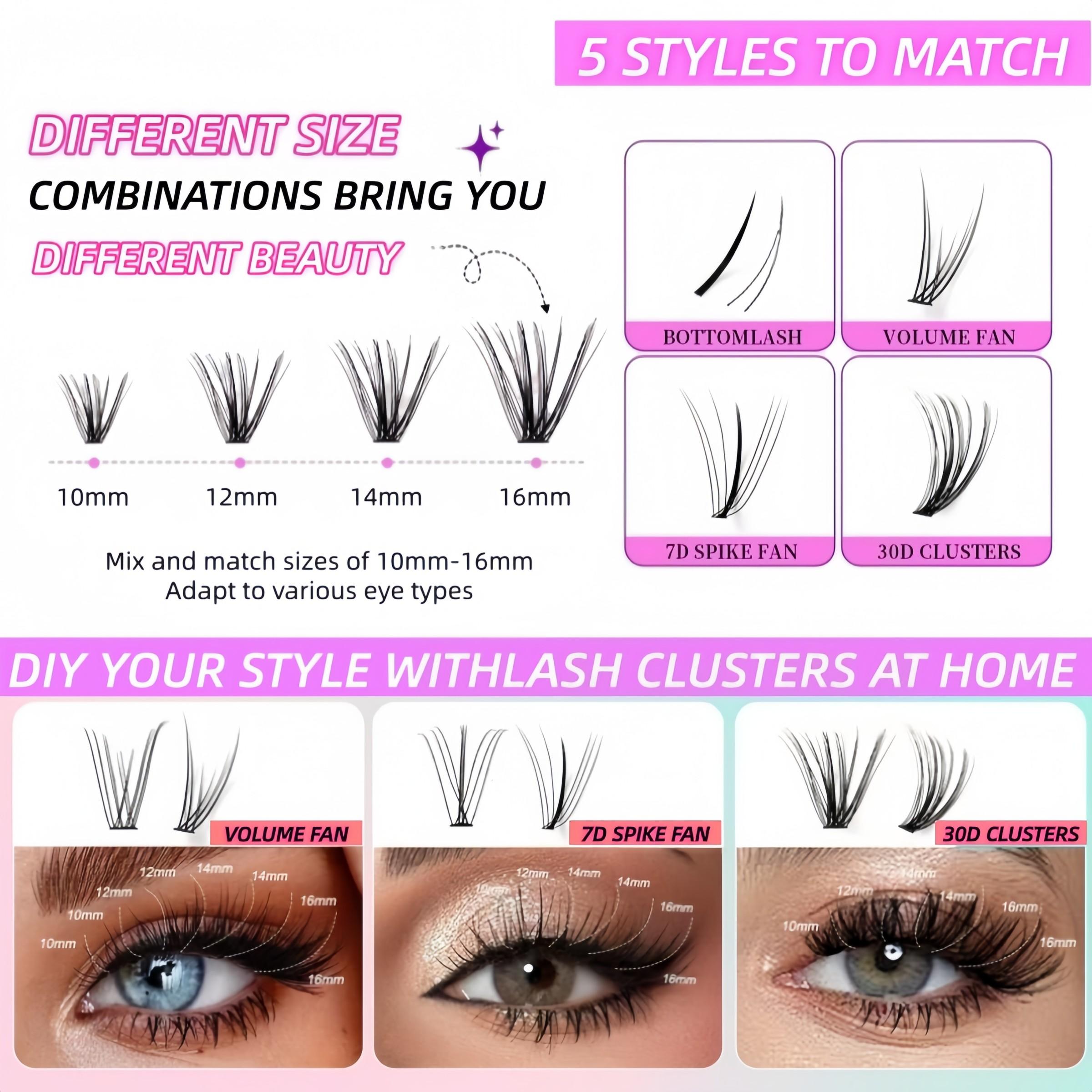 False Eyelash Extension Kit, Multi-Size 484pcs Mixed False Lashes, Natural Daily Segmented Individual Eyelashes, Includes Glue & Remover