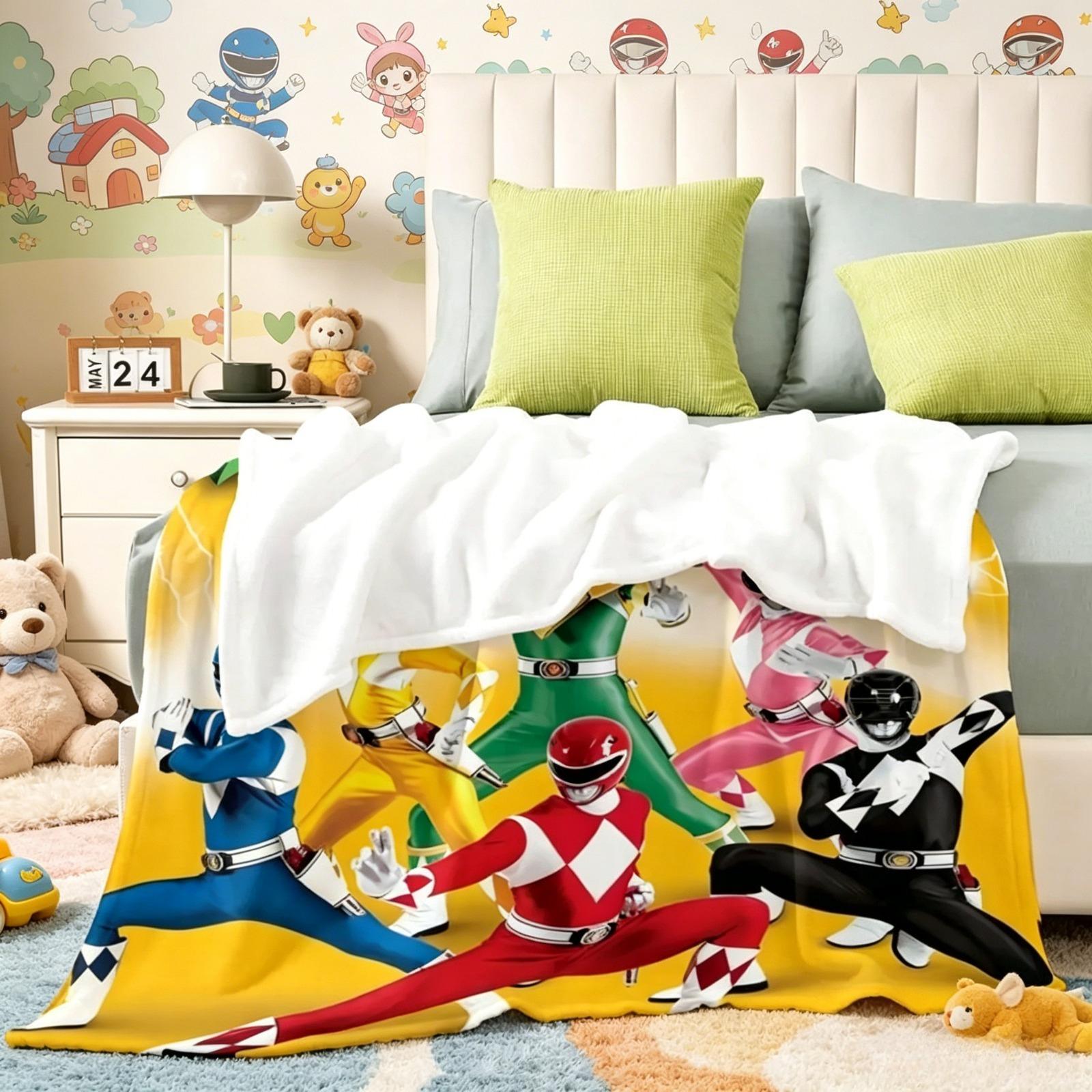 Mighty Morphin Power Rangers Flannel Blanket Cartoon Character Print Soft Cozy Lightweight AC Throw Blanket Kids Adults Sofa Bed Bedroom Living Room Movie Night Home Decor Gift Birthday Christmas Viral Blanket