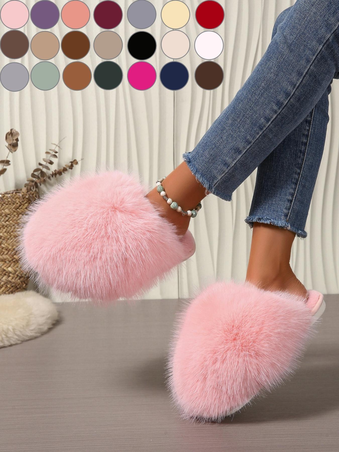 Women's Plush Slippers, 24 Colors, Soft Textile Upper, Rubber Sole, All Seasons, Warm and Comfortable, Fashion Home Shoes