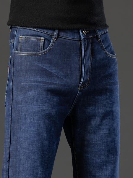 Men's Fleece Lined Denim Jeans, Loose Straight Leg Long Pants, Warm Cotton Elastic Business Style, Fall Winter Fashion