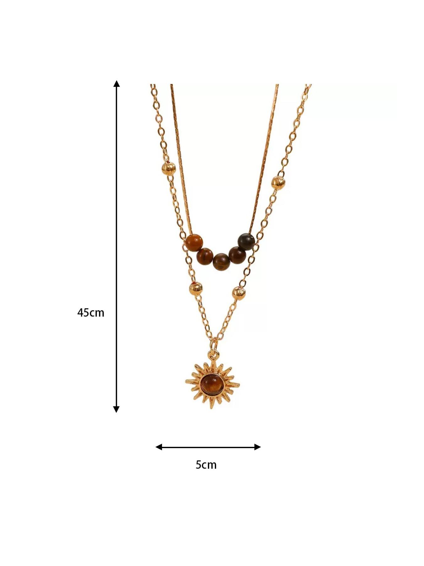 Boho Layered Sun Pendant Necklace, Gemstone Sun Necklace, Bead Choker, Faux Opal Sunburst, Sunshine Chain Necklace for Women