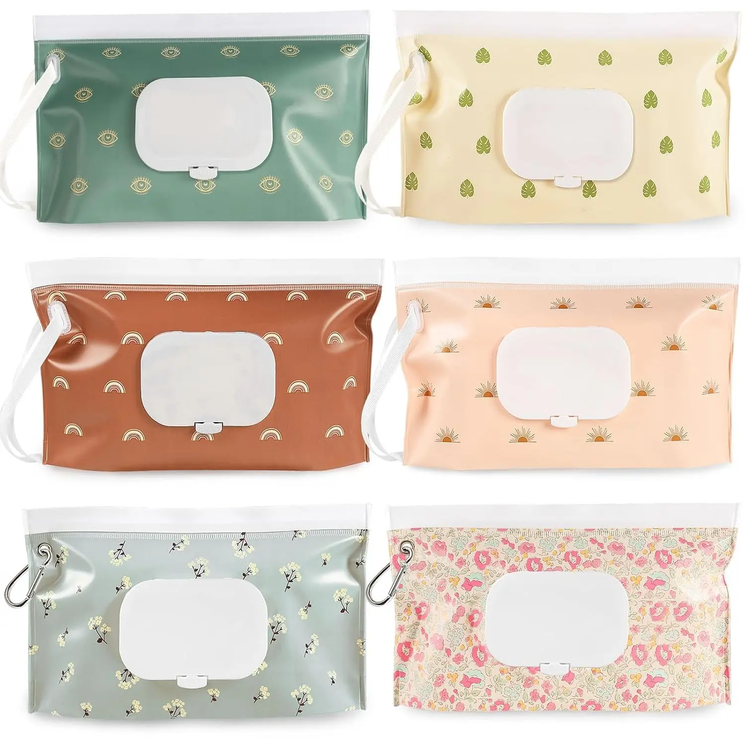 6-Pack Portable Baby Wipes Dispenser | Refillable EVA Holder with Zip-Lock Seal, Holds 60+ Wipes, Keeps Wipes Fresh, Wrist Loop for Travel, Reusable Wet Wipes Case(Gift)