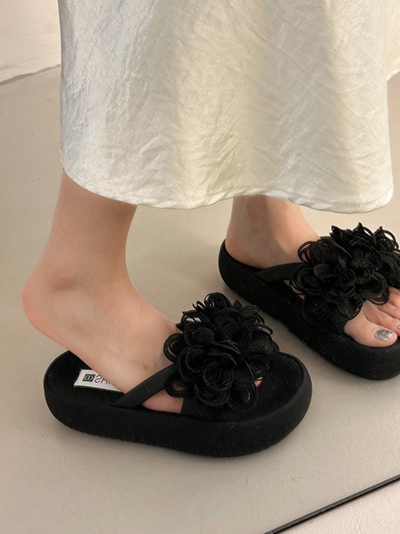 Handmade 3D Floral Decorative Shoes, Thick Sole Slip-Ons, Soft Fairy Style, Multiple Colors Available, Instantly Look Tall and Leggy