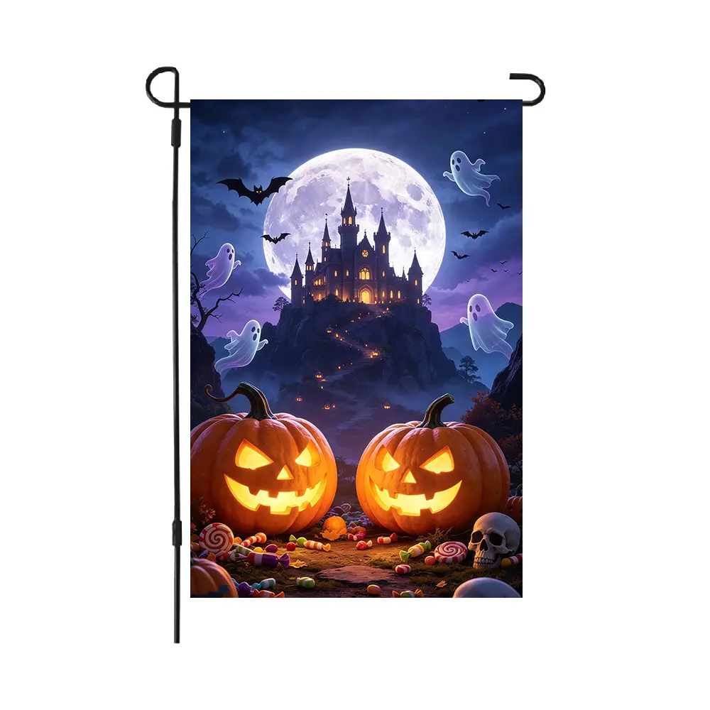 Double Sided Halloween Garden Flag, Spooky Ghost Pumpkin Haunted House Yard Flag, Linen Polyester Holiday Outdoor Lawn Porch Decor, 14 Patterns Available