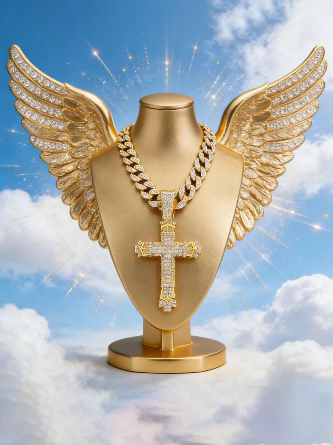 Rhinestone Decorated Cross Pendant Necklace, Cross Necklaces, Cuban Link Chain, Fashion Jewelry for Party, Daily Wear Accessory, Trendy Versatile Jewelry for Birthday Gifts, Fashionable Jewelry Accessories