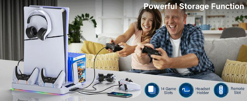 2025 Upgraded Cooling Station for PS5/Slim Console with Dual PS 5 Controller Charger,Dual Tubor Fan,3 USB Hubs