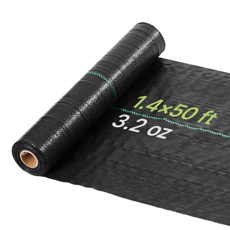 VEVOR Heavy-Duty Weed Barrier Fabric, 1.4x50FT 3.2oz Woven Geotextile Webbing, Outdoor Gardening Ground Cover, Black Gardening Mat for Weed Control