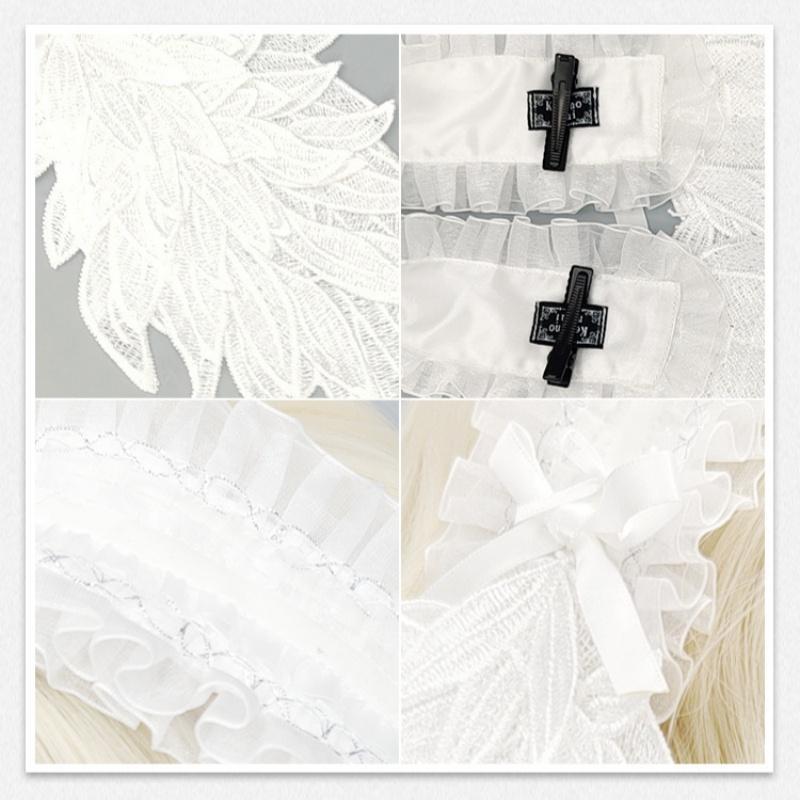 Dark Gothic Lolita Harajuku Hairband Angel Feather Wings Lace Trimmed Headpiece Black& white Lolita Wing Hair Accessories
