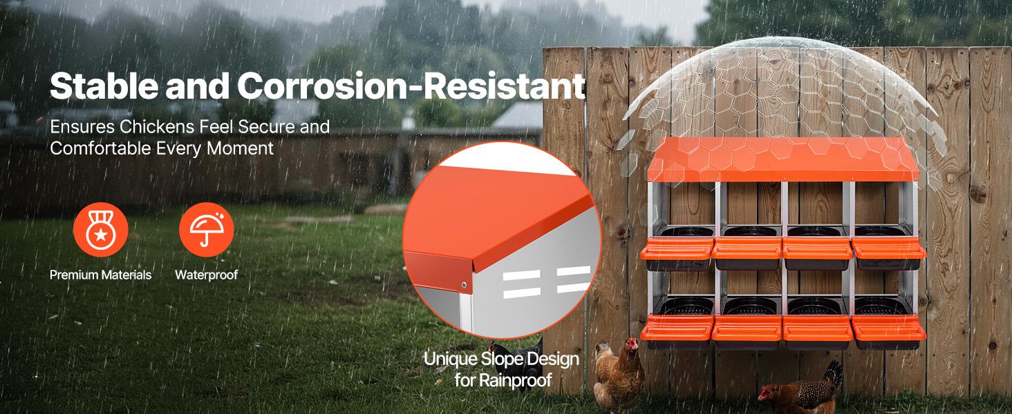 VEVOR 2 Tiers Chicken Nesting Boxes, 8 Compartments, Metal Egg Laying Boxes with Protective Collection Lids, Roll Out Nesting Box, Easy to Assemble, Ideal for Hens, Ducks, Chickens, and Other Poultry