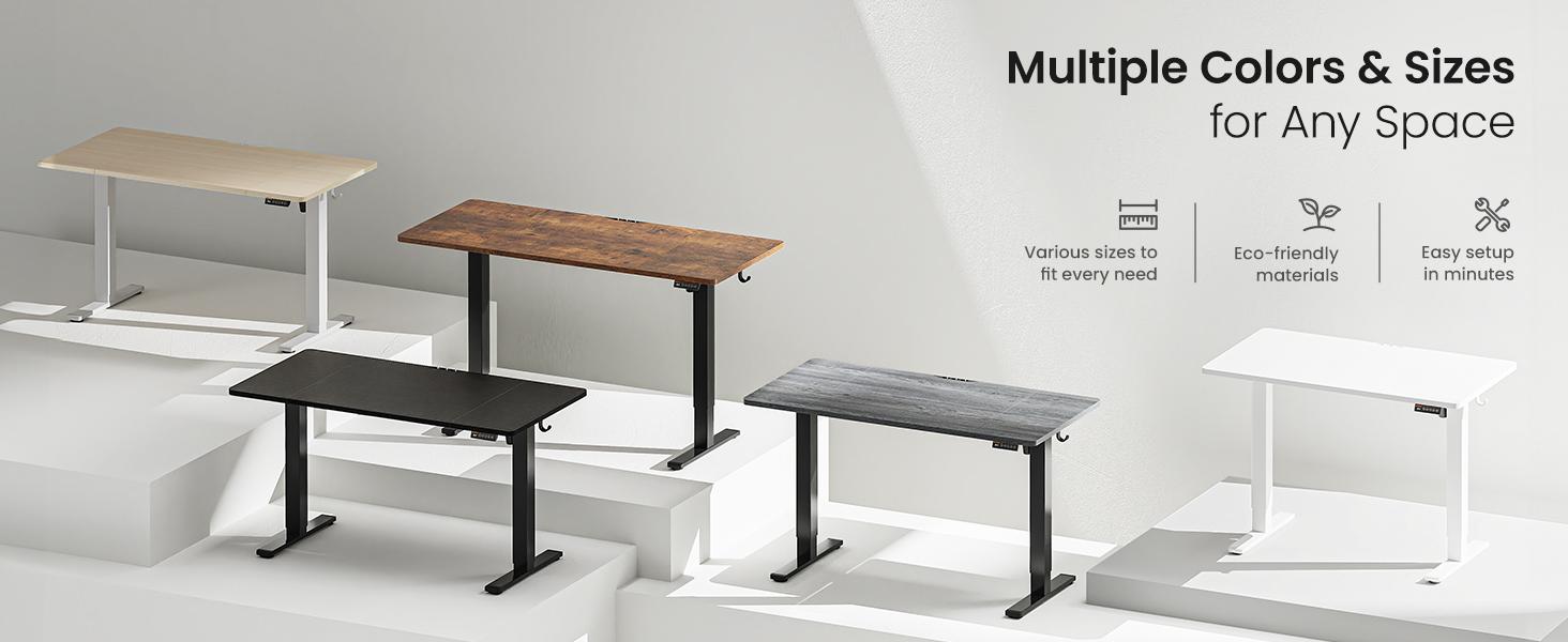 Huuger 48/55 Inch Electric Standing Desk, Stand up Desk, 27.6" Deep Desktop, 28.3" to 46.5" Height Adjustable Desk, Computer Desk with 2 Hooks, 3 Preset Heights, Office Desk