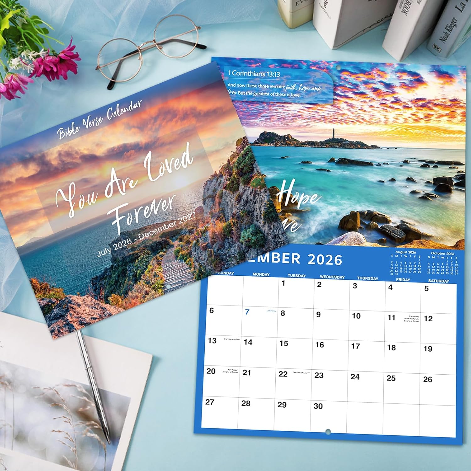 Wall Calendar 2026-2027 - 2026-2027  Verse Calendar, 18 Monthly Wall Calendars, Jul. 2026 - Dec. 2027, 11" x 8.5", Wall Calendar 2026-2027 with Unruled Blocks and Thick Glossy Paper,  Quotes