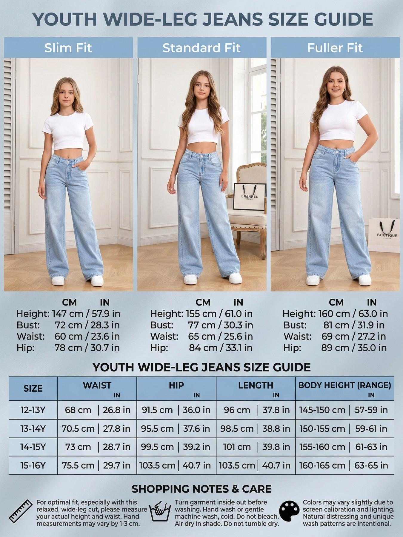 Teen Girls High Waisted Baggy Jeans, Summer Dark Washed Wide Leg Denim Jeans, Loose Straight Trousers 12-16y