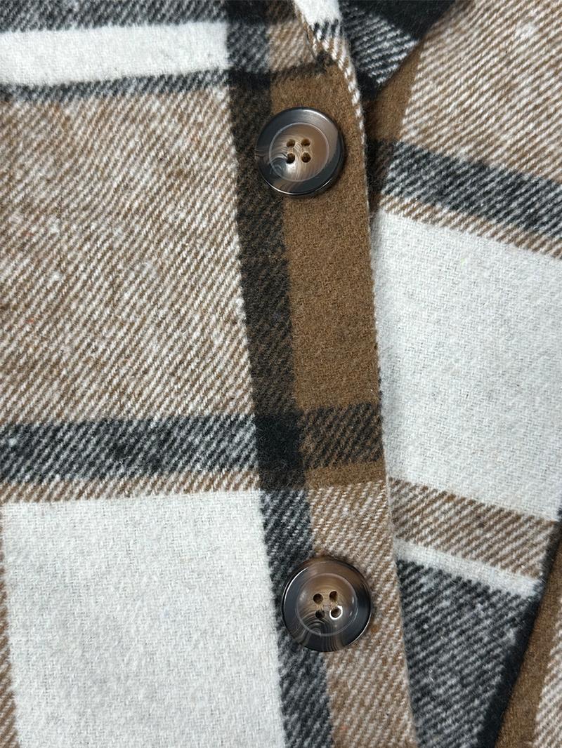 Women's Plaid Print Button Front Lapel Neck Coat, Casual Long Sleeve Outerwear for Fall & Winter, Ladies Clothes for Daily Wear, Jackets