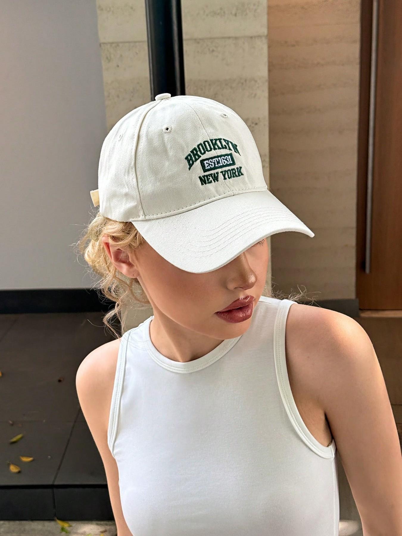 1PC Women's Adjustable Letter Embroidery Baseball Hat, Casual Loose-Fit, Breathable Soft Cap for Outdoor, Music Festival, Fall Winter Gift