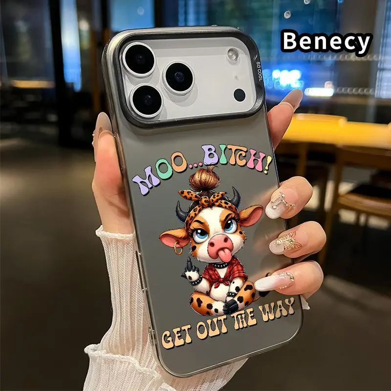 Durable Hard Plastic Smartphone Case Cover Shell for iPhone 18,17 Pro Max,16 Plus,15,14,13,12,11,Air,E - Sassy Cow Attitude Pattern, Anti-Scratch Protector, Shockproof Military-Grade Drop-Proof Slim Casing with Holo Shimmer Look