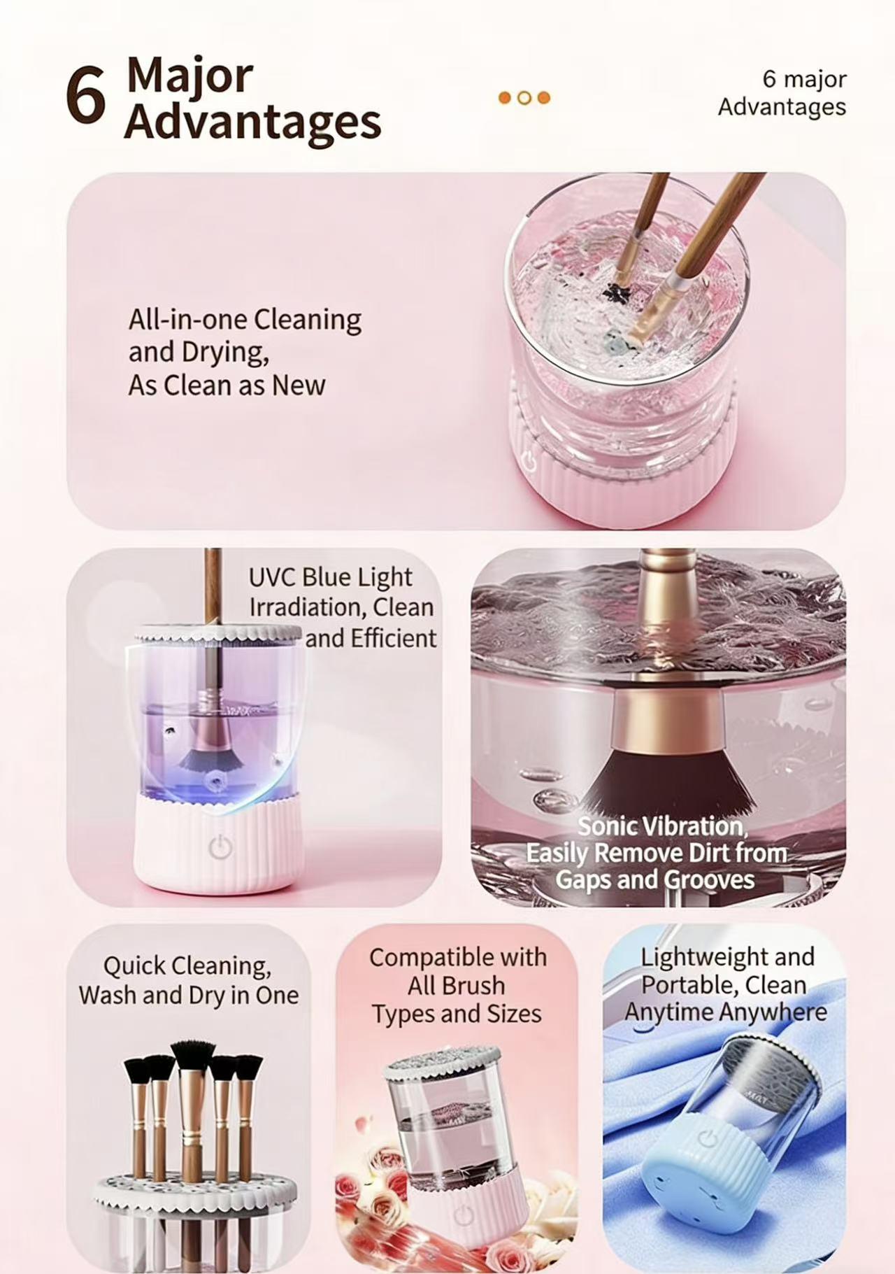 USB Plug-In Electric Makeup Brush Cleaner, Home Lazy Wash & Dry All-In-One Multi-Brush Storage, Essential Beauty Tool