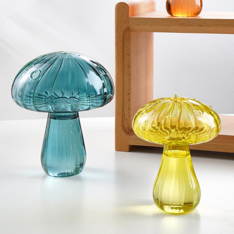 Glass Mushroom Design Vase, Creative DIY Decorative Glass Flower Pot, Sweet Furniture, Creative Desktop Ornaments for Indoor Home Office, Home Decorations, Gift for Friend Family, Murano Glass Vase, Vintage Vases