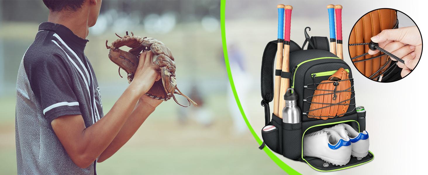 MATEIN Baseball Bat Bag for 4 Bats with Ball Pocket, Lightweight Youth Baseball Backpack with Shoe Compartment, Large Capacity Softball Equipment Bag with Fence Hook for TBall Gear, Helmet, Glove