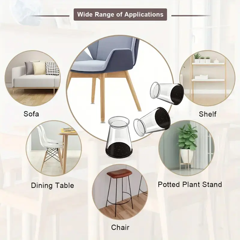 32-Piece Transparent Silicone Chair Leg Covers, Protector, Anti-Slip Wear-Resistant, Noise Reduction, Suitable for Wooden Floors, Dining Tables, Bar Stools