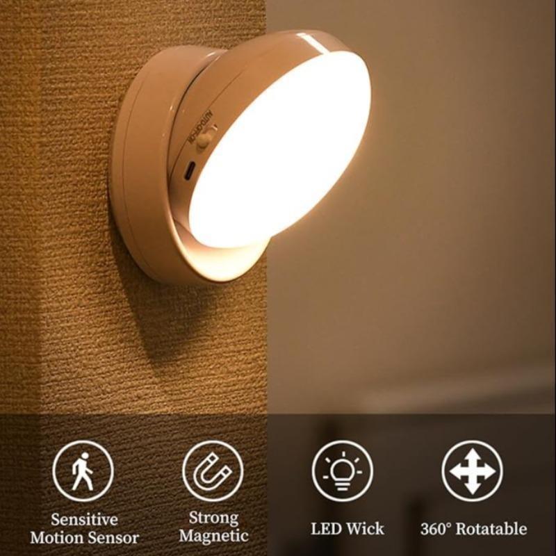 360° Automatic Wireless Motion Sensor LED Night Light, Rechargeable Battery, Smart Home Use, Closet, Hallway, Staircase