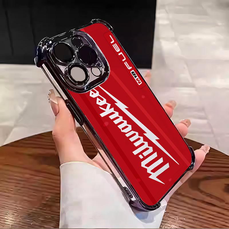 Designed for iPhone 16/15/14/13/12/11 Pro Max Plus Electroplating luxury transparent four corner anti drop and shockproof phone case Red Pattern Milwaukee Phone Case 010 face phone case Protector Screen Protector Protection Cover