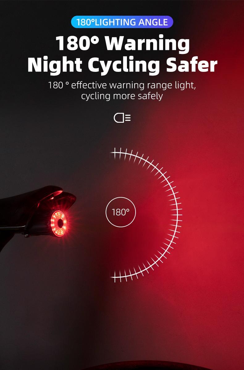 ROCKBROS Bike Tail Light Bicycle Smart Brake USB Rechargeable MTB Rear Light 7 Modes Cycling Warning Light Bike Accessories