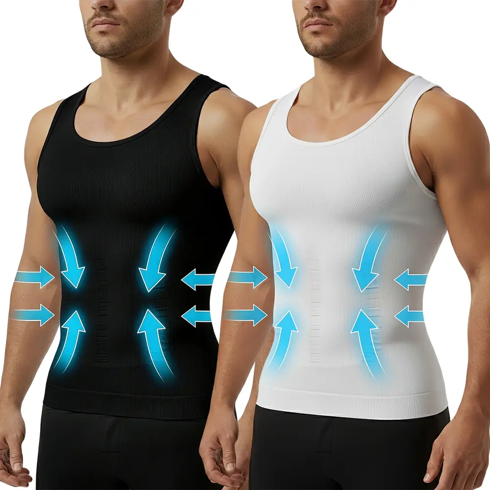 1/2/3PCS Men's Compression Vest, Gynecomastia Tummy Control Seamless Shapewear Tank Top, Waist Control Body Sculpting Sports Shirt Body Shaper