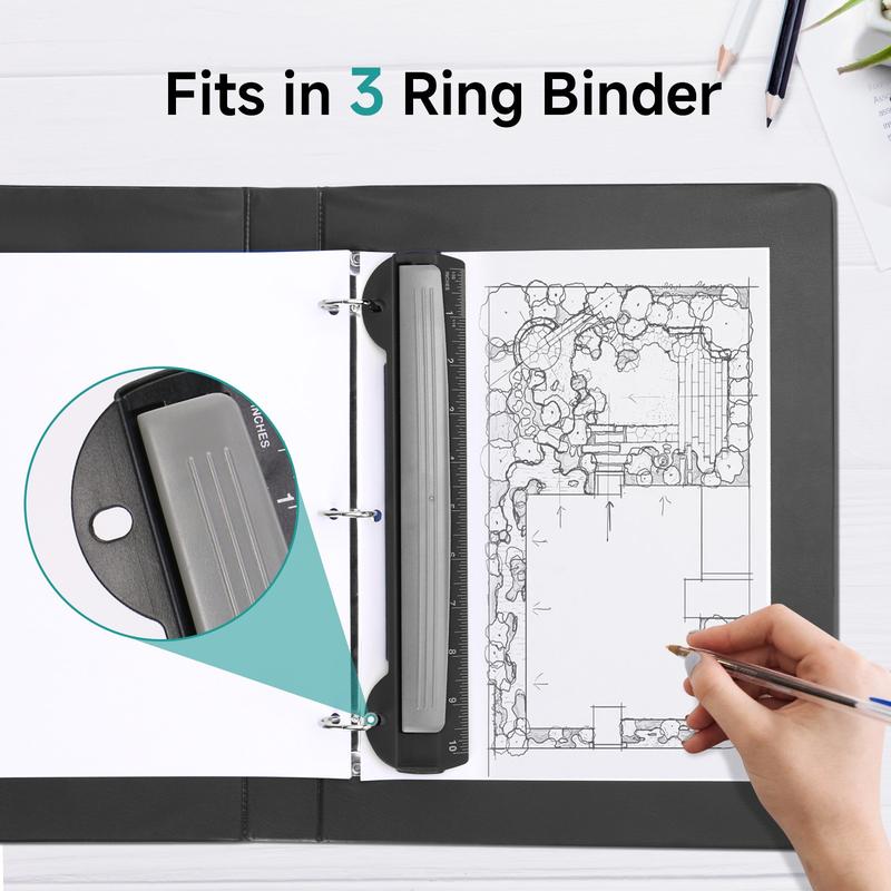 3 Hole Punch, 1 Count Portable Mini Hole Puncher with Ruler, Multifunctional Punching Ruler for DIY Craft, Teaching, Office Stationery & Supplies