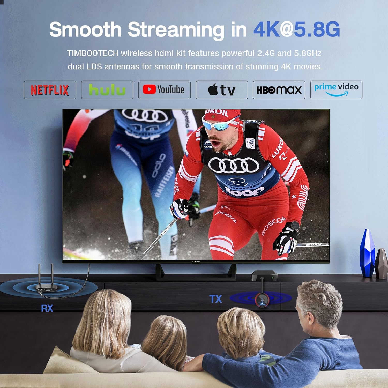 HDMI Transmitter Receiver 4K- 5.8G Multiple Extender Transmission  Video & Movie, Plug & Play, Support HDMI & VGA  Screens,  Laptop to TV 165FT/50M