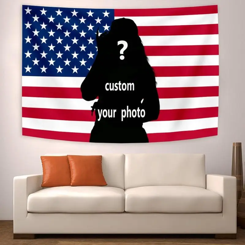Customizable Vibrant Synthetic Polyester American Flag Print Tapestry - 40x30in Personalized Image/Photo Rectangular Wall Decor, Room Decor, Backdrop Gift for Boyfriend