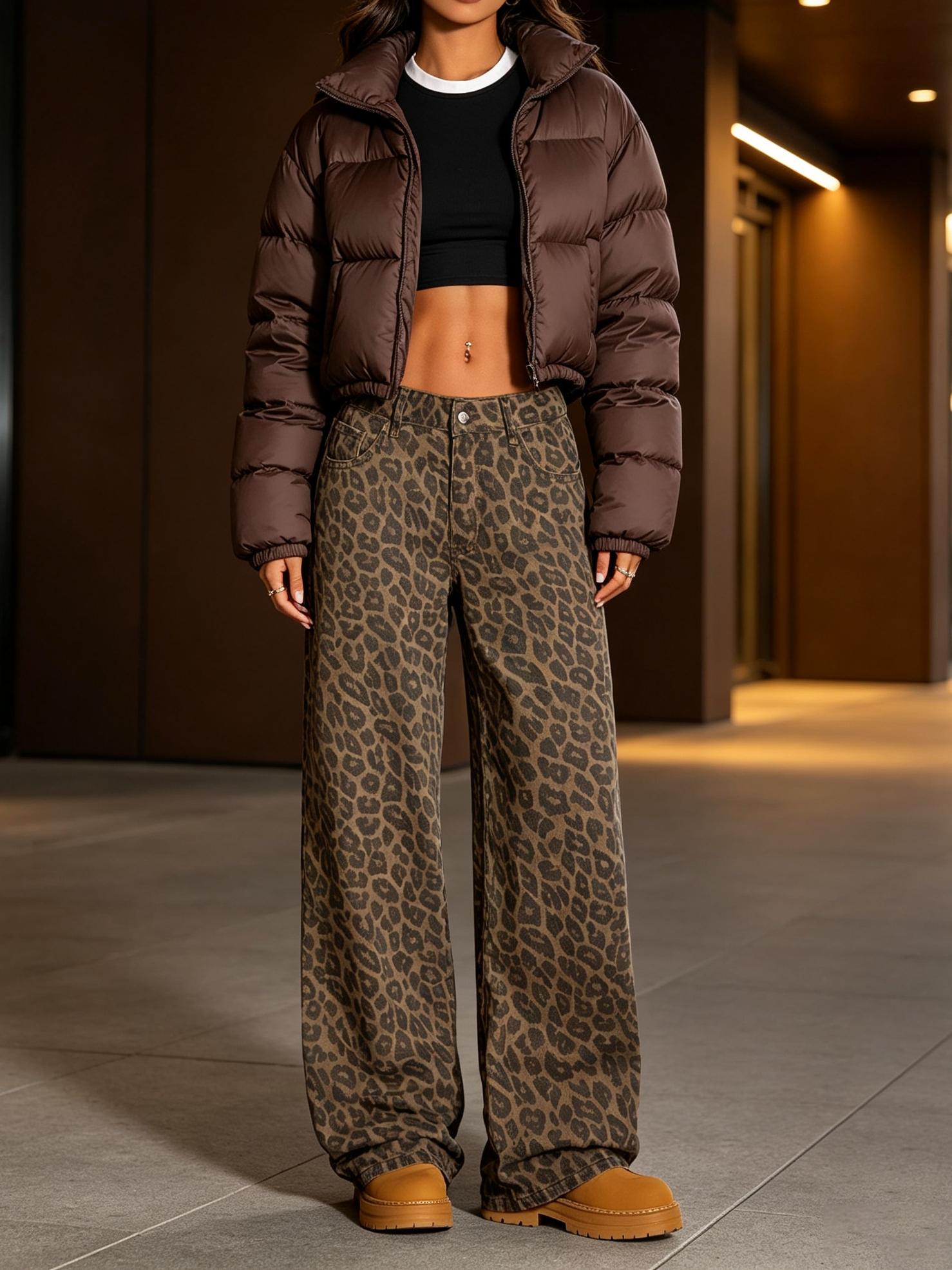 Women's Leopard Print Wide-Leg Oversized Pants, Loose-Fit Elastic Waist Button-Fly Trousers, Casual Trousers, Multiple Colors Available, Boho Style Pants, Bohemian Casual Pants, Casual Fashion Trousers Women's Leopard Print Wide-Leg Oversized Pants, Loose-Fit Elastic Waist Button-Fly Trousers, Casual Trousers, Multiple Colors Available, Boho Style Pants, Bohemian Casual Pants, Casual Fashion Trousers