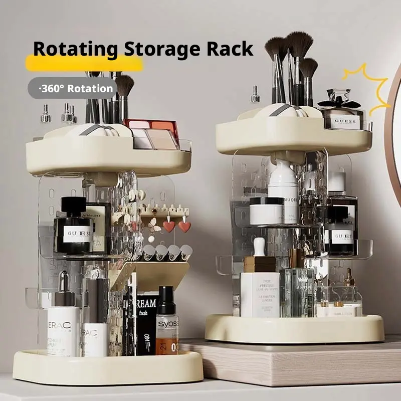 High-End Luxury Multifunctional Rotating Cosmetic Storage Rack - Compact, Round, Simple, Multi-Handled Cosmetic Organiser for Dressing Table Perfume and Skincare Storage