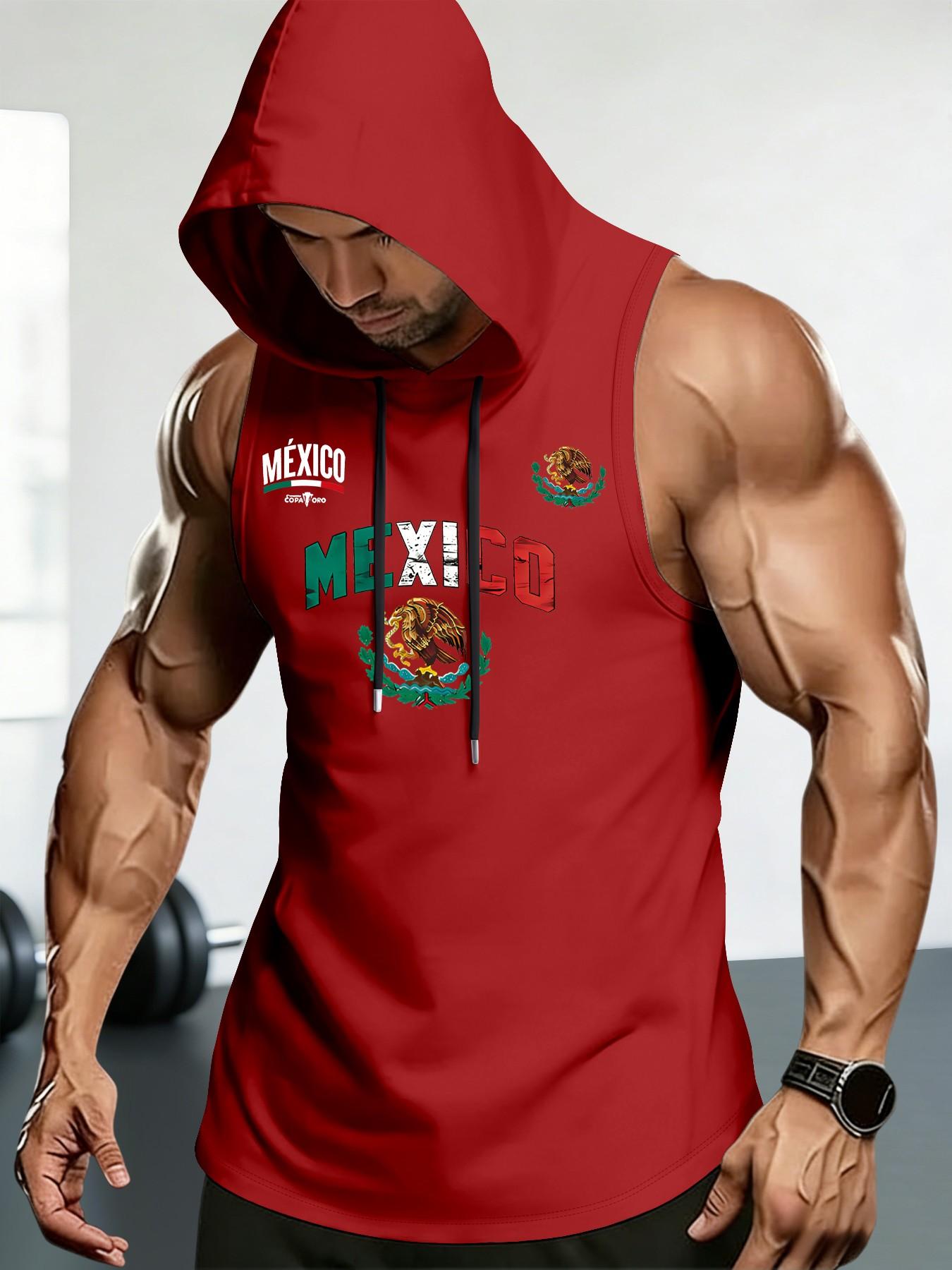 Men's Sleeveless Hooded Tank Top, Mexican Theme Print, High-Quality Breathable Fabric, Comfortable Loose Fit Sporty T-Shirt