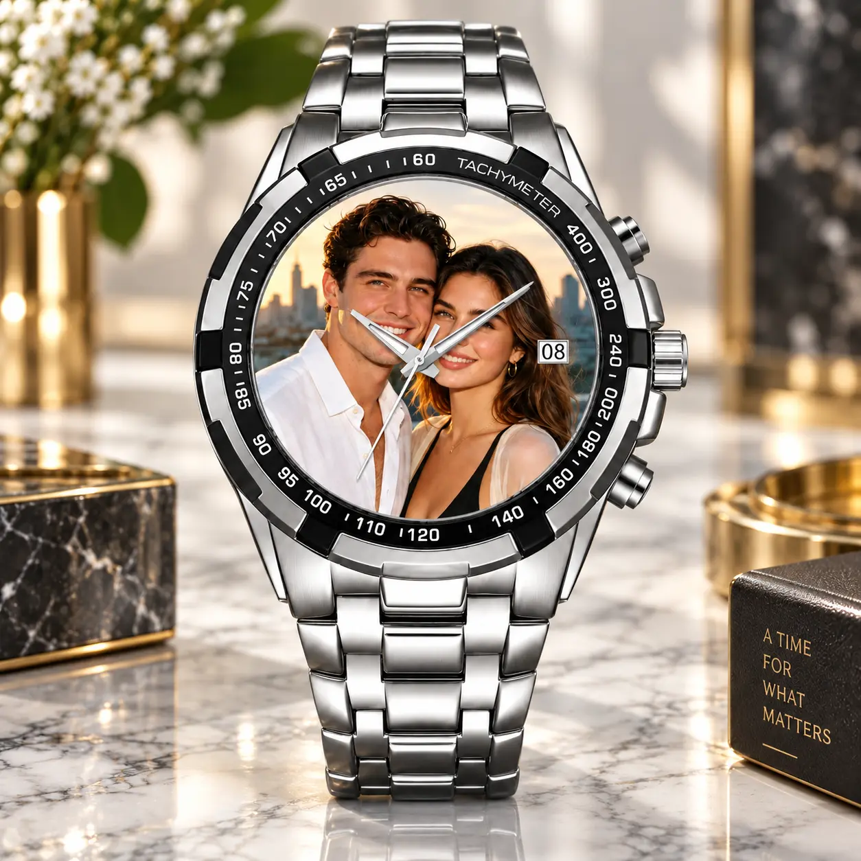 Personalized Men’s Photo Watch, Custom Picture Dial Stainless Steel Watch, Romantic Gift for Husband Boyfriend, Birthday Anniversary Present