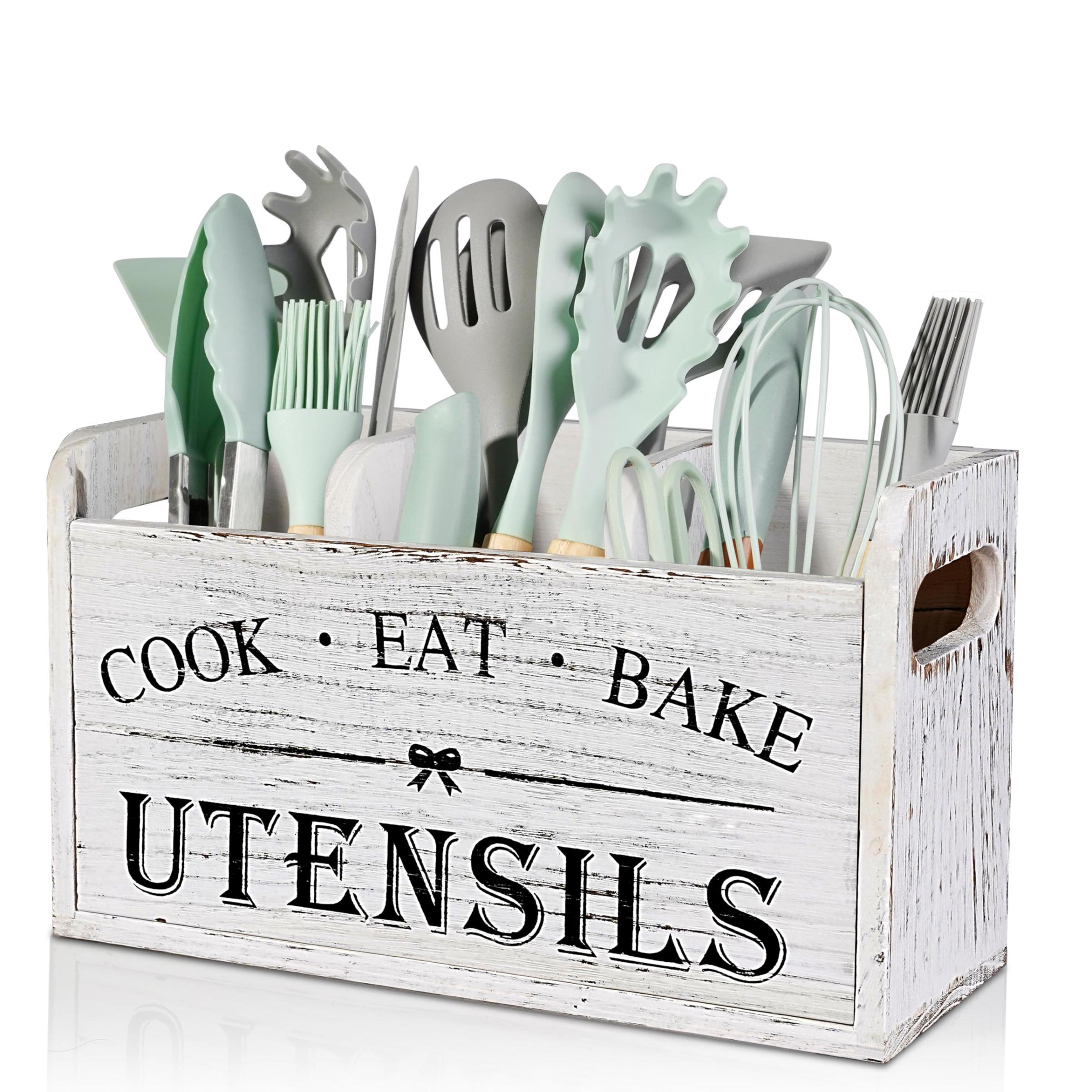 Wooden Kitchen Utensil Holder, 1 Count Large Utensil Organizer, Cooking Tools Storage Rack, Kitchen Utensils Storage Box, Kitchen Pantry Storage