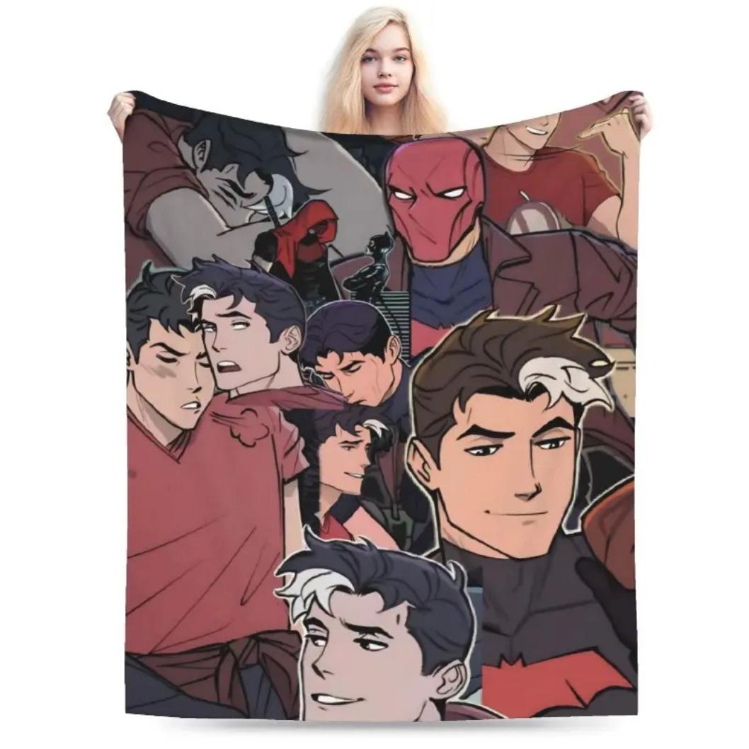 Jason Todd Red Hood Anime Graphic Flannel Throw Blanket, Super Soft Breathable Lightweight Cozy Blanket for Home Sofa Bed Bedroom Travel, Spring Autumn Comfort for Adults Kids Comic Fans, Birthday Holiday Gift, Throw Blankets, Bed Accessories