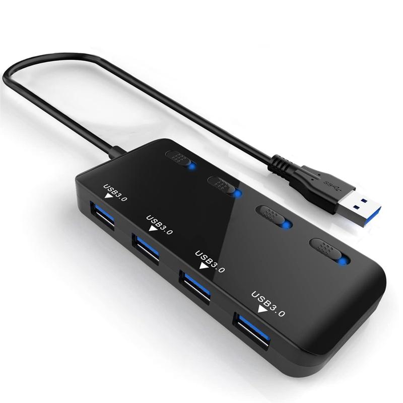 USB 3.0 Hub 4-Port Ultra Slim Portable Data Hub with Individual Power ...