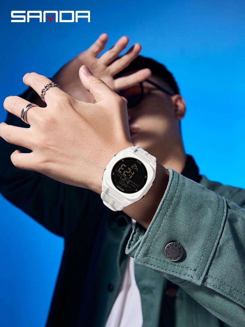 SANDA Men's Sports Watch Fashion and Leisure Men's LED Single Display Night Light Waterproof Multi functional Timing Electronic Watch Best Gift+BOX Waterproof Multifunctional Watch