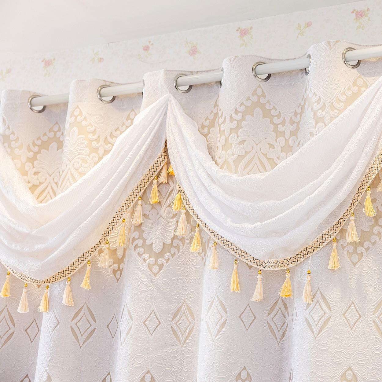 French Vintage Sheer Curtain, Top Drape Design, Ring Suspension, Suitable for Living Room, Bedroom, Balcony, Floor-To-Ceiling Windows, Home Decor