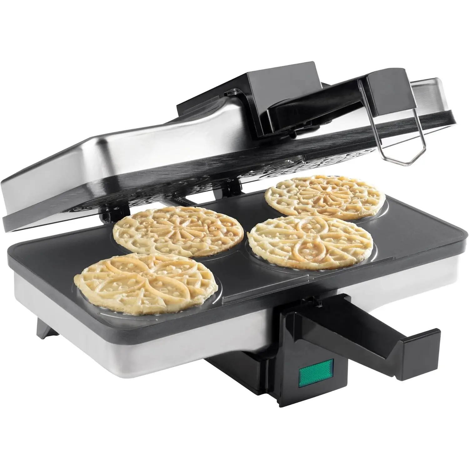 Piccolo Pizzelle Baker, Non-Stick Electric Press Makes 4 Mini Cookies | Even Heating Plates, Fun Baking Machine with Recipe Guide, Brunch Party Supplies, Italian Waffle Dessert Treat, Gift for Her