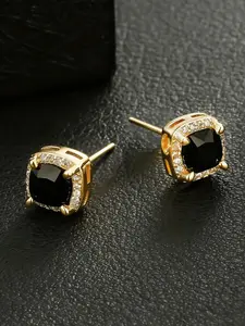 ICED CHICS 1 pair of 18k gold-plated square synthetic zirconia stud earrings, suitable for both men and women, 6mm mini hip-hop punk jewelry, fashionable and avant-garde accessories, creating eye-catching looks, Versatile Earrings