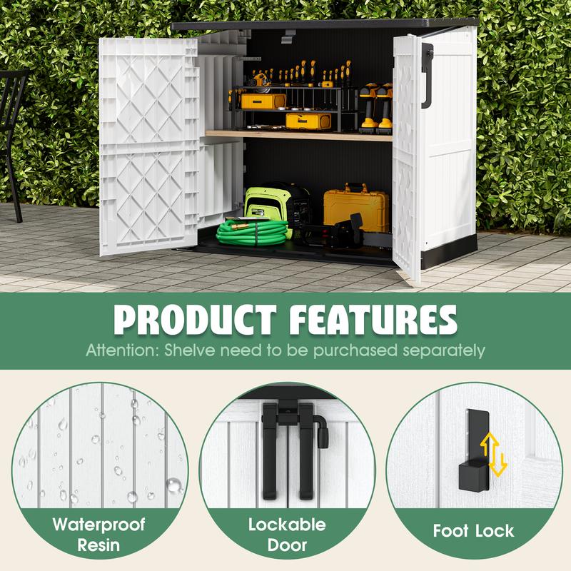Outdoor Storage Box (White/Black) -  126.5"D*73.1’W*110”H, 36 Cu Ft Capacity, Waterproof Resin with Lockable Latch, 15 Lbs/Sq Ft Roof Load, Durable Solid Plastic Organizer-Christmas Gifts.