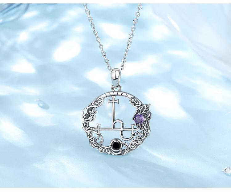 925 Sterling Silver Lilith Moon Necklace, Lilith Sigil Goddess Pendant, Pagan Triple Moon Amethyst Amulet, Personalized Witchy Jewelry Gift