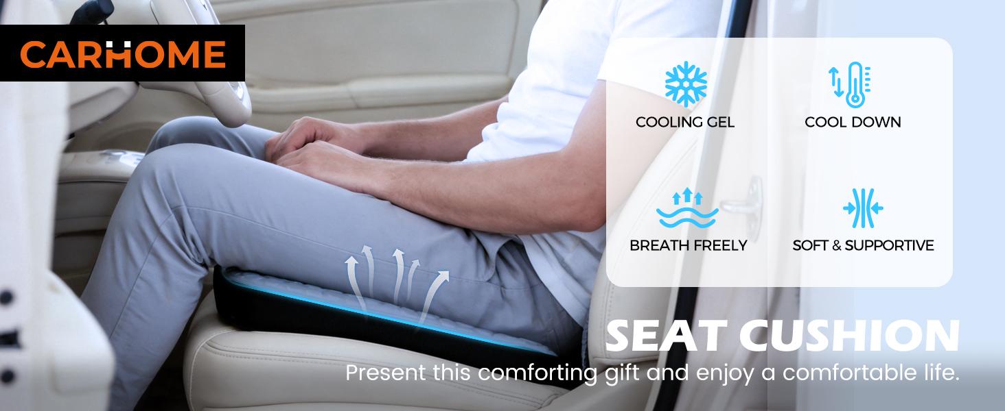 【FathersDayGift】Seat Cushion - Foam Seat Cushion for Office Chairs & Car Cooling Gel Memory - Seats Sciatica & Hip & Coccyx Pain Relief Desk Chair Cushion for Long Sitting Office Workers, Gaming, Car Drivers