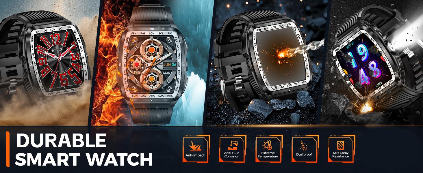 Smartwatch with LED/ UV Flashlight 5ATM Waterproof Smart Watches with Wireless Calling 100+ Sports Modes Diving Watch Multifunctional Digital Watch Gifts for Men